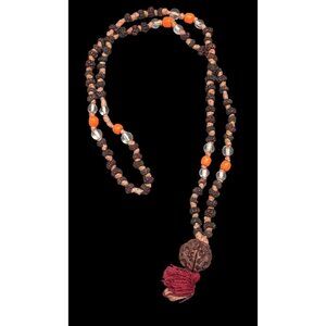 Bohemian Hippie Natural Dried Seed Beaded Necklace With Glass Accents